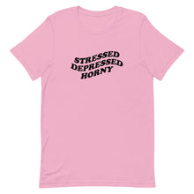 Load image into Gallery viewer, Stressed Depressed Horny Unisex T-Shirt
